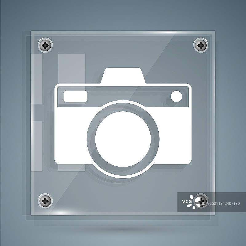 灰色背景上的白色照相机图标图片素材