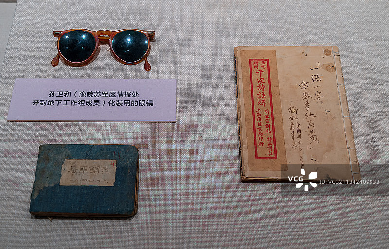 中共地下党员使用过的墨镜，书籍，笔记图片素材