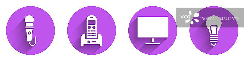 麦克风、电话、电脑和显示器屏幕组合图片素材