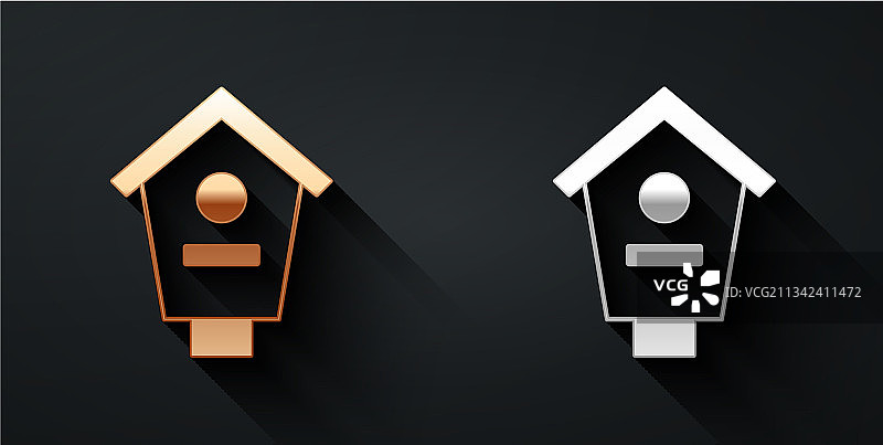 金色银色鸟舍图标（黑色背景）图片素材