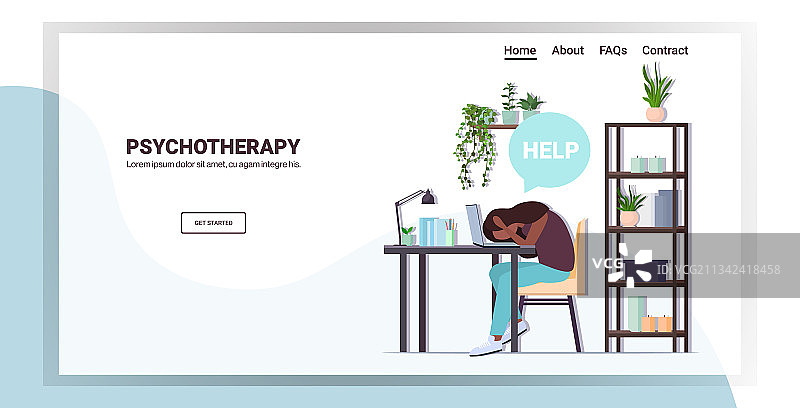 抱着头，带有帮助聊天气泡的沮丧女孩图片素材