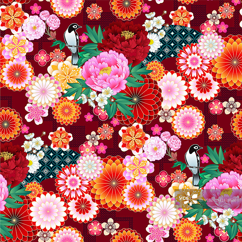 抽象花卉春天无缝图案图片素材