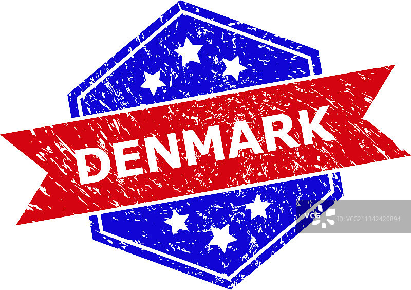 做旧的丹麦双色六边形印章图片素材