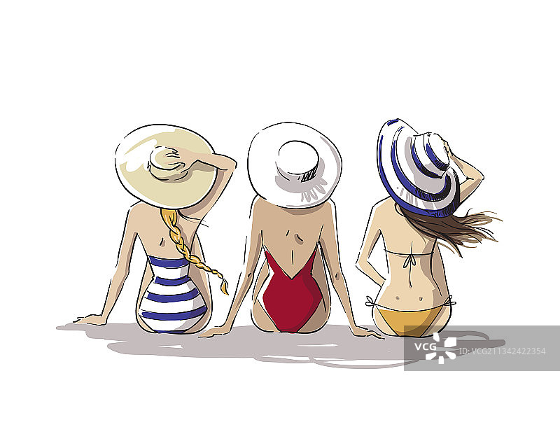 沙滩上的三个年轻女性朋友图片素材