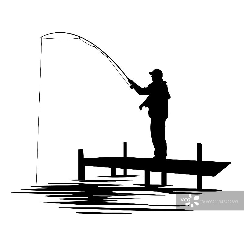 黑色剪影：桥上的渔夫图片素材