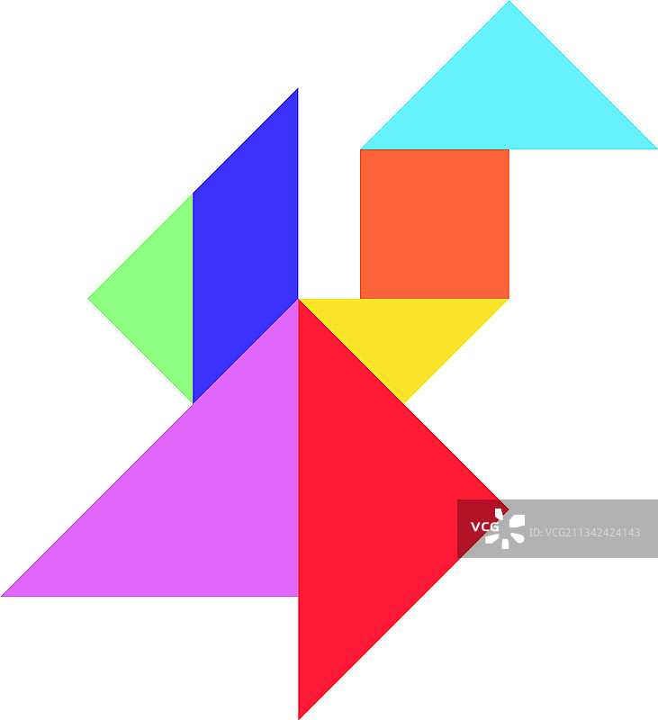 飞行鸟形状的彩色七巧板拼图图片素材