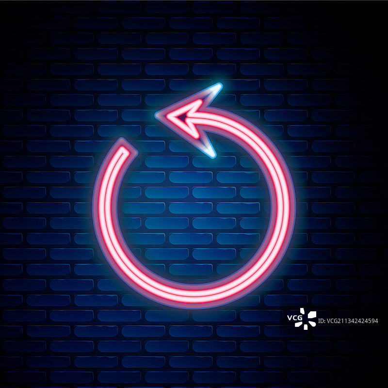 砖墙上孤立的发光霓虹刷新图标图片素材