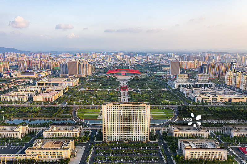 河南信阳羊山新区日落全景航拍图片素材