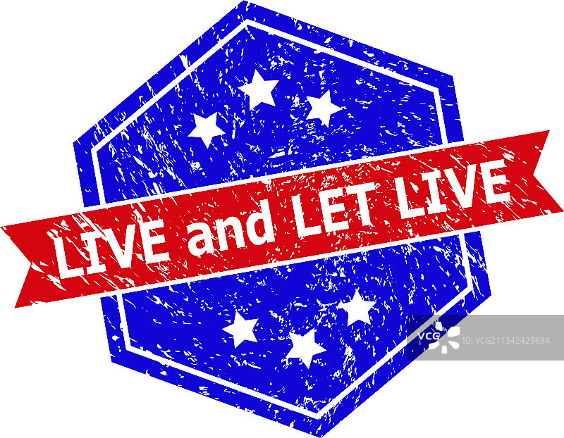 双色六边形“生活”橡胶印章图片素材