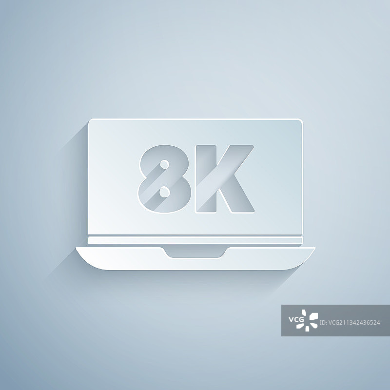 带有8K视频技术的剪纸风笔记本电脑屏幕图片素材