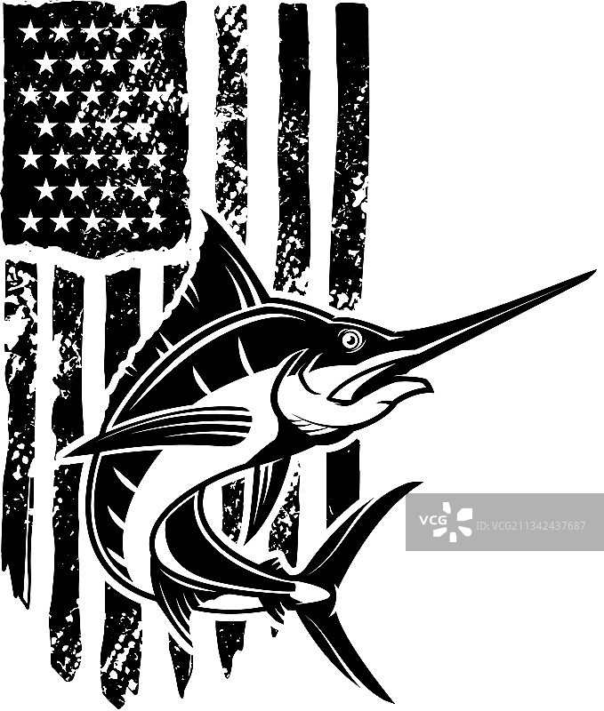 带有旗鱼设计的美国国旗元素图片素材