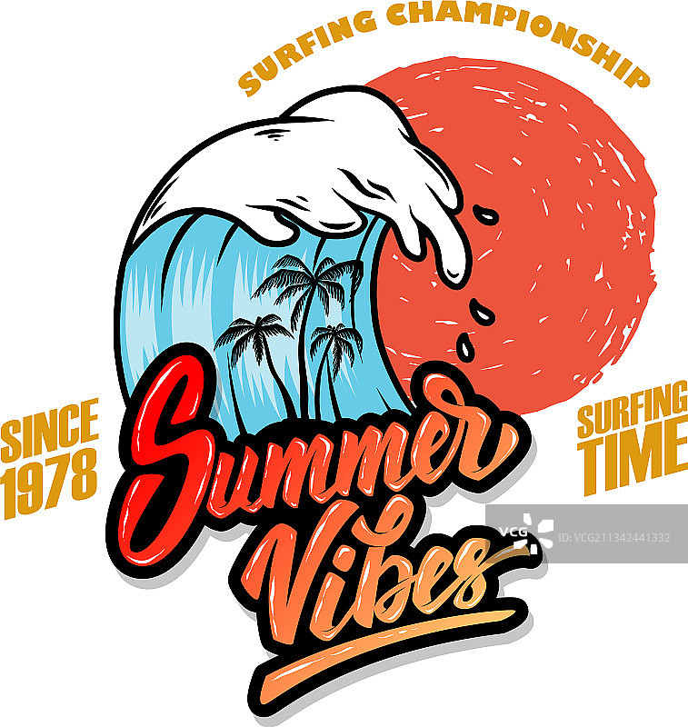 夏季海浪主题徽标模板图片素材