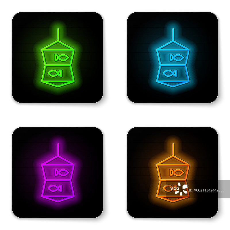 发光霓虹灯渔网和鱼图标图片素材