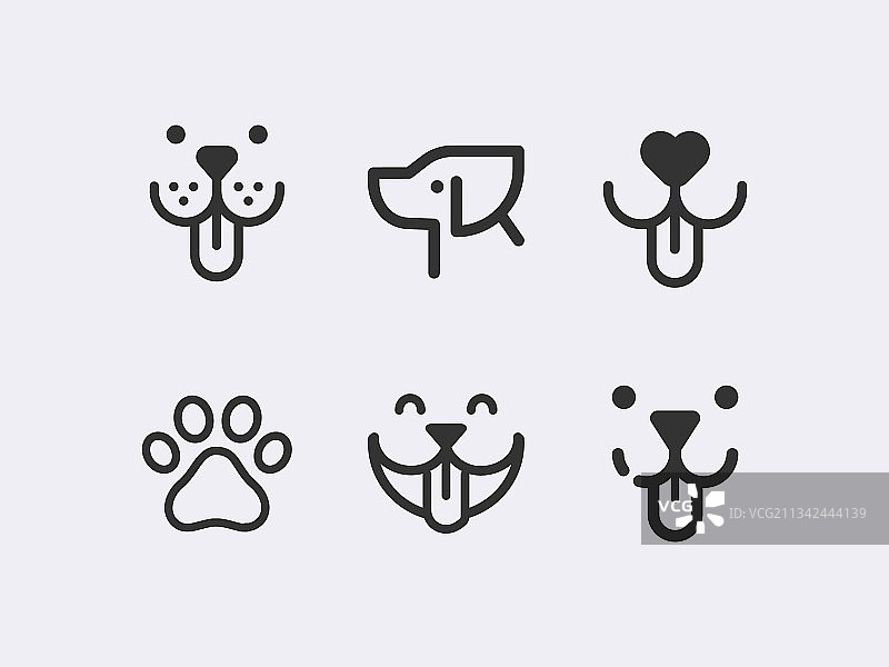 小狗幼犬线条图标集图片素材