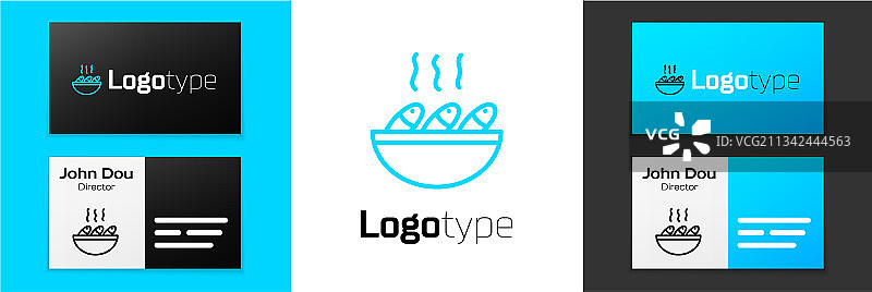 白色背景上的蓝色线条鱼汤图标图片素材