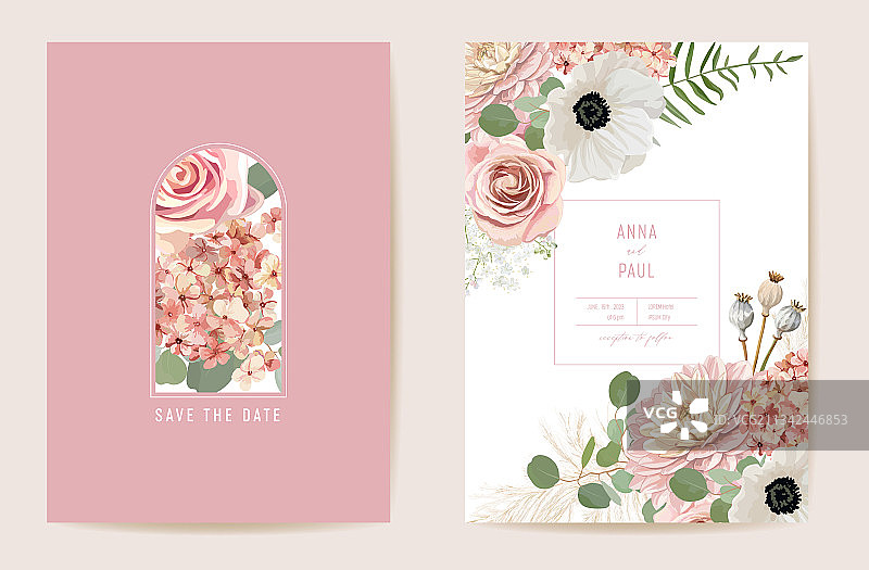 婚礼花卉：干海葵、蒲苇、玫瑰图片素材