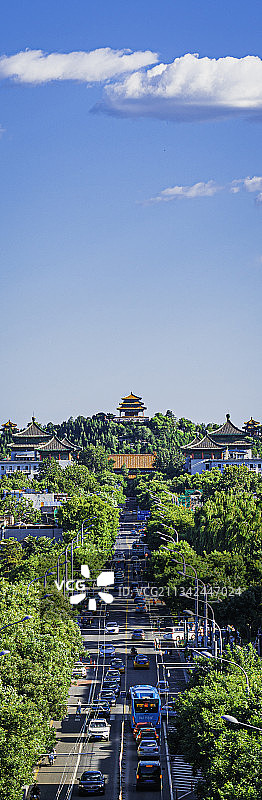 夏日里，从北京鼓楼上眺望鼓楼大街和景山公园图片素材