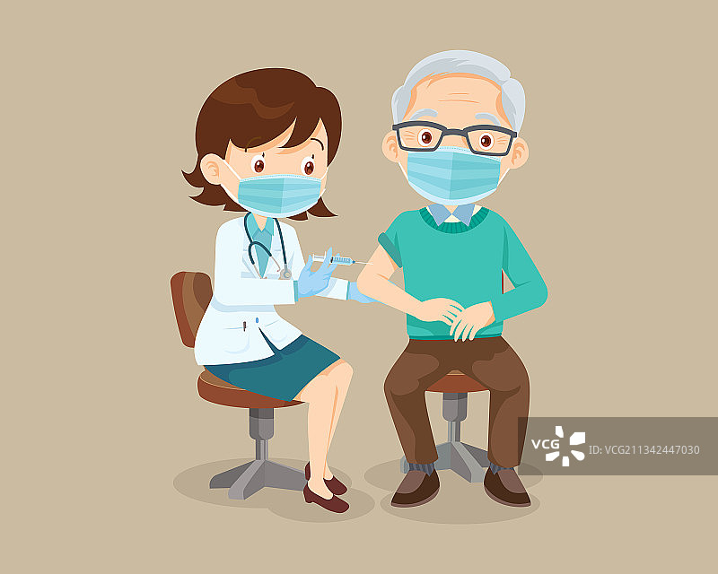 医生为老年男子注射疫苗图片素材