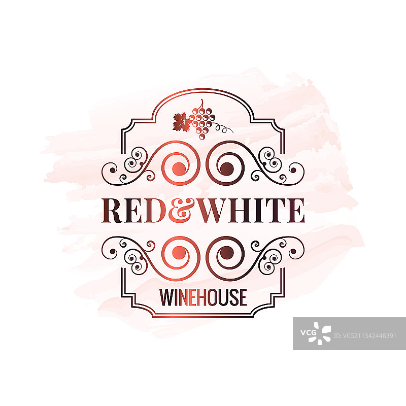 水彩背景上的红白葡萄酒Logo图片素材