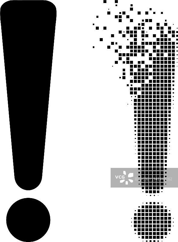 溶解的像素和原始感叹号图标图片素材