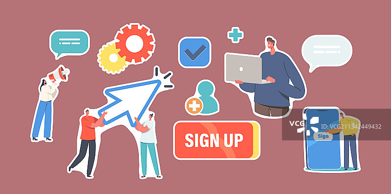 新用户在线注册贴纸套装图片素材