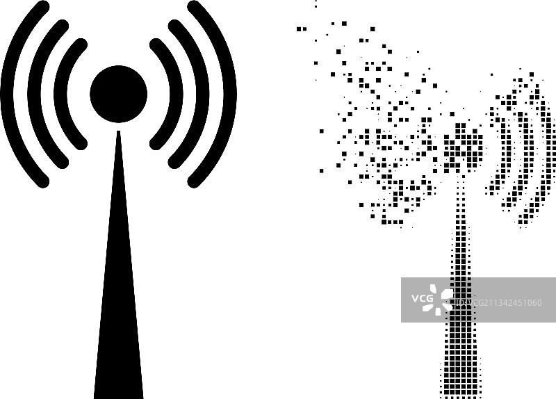 分解像素化和原始无线电塔图标图片素材