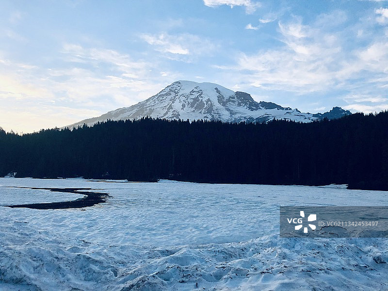美国华盛顿反射湖的雪山风景图片素材