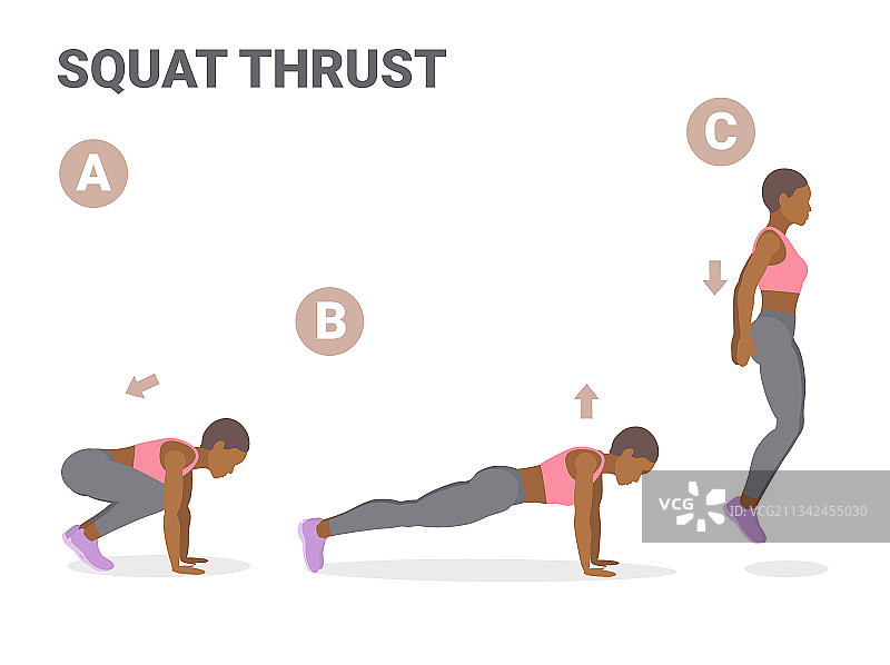 非裔美国女孩做深蹲推力运动图片素材