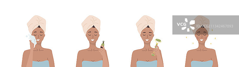 面部按摩步骤：女性进行美容水疗图片素材