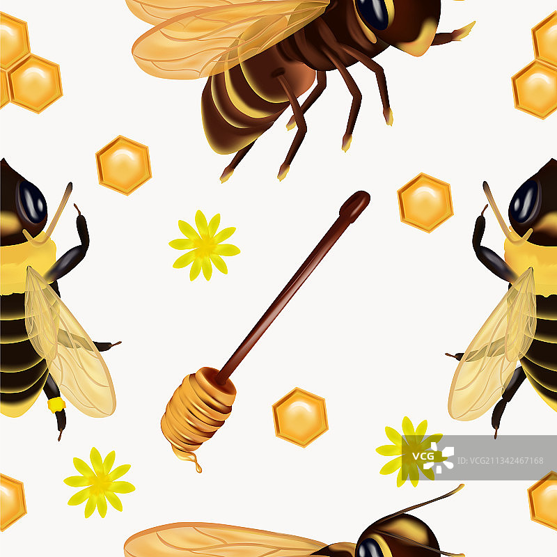 黄蜂蜂蜡蜂蜜昆虫无缝图案图片素材