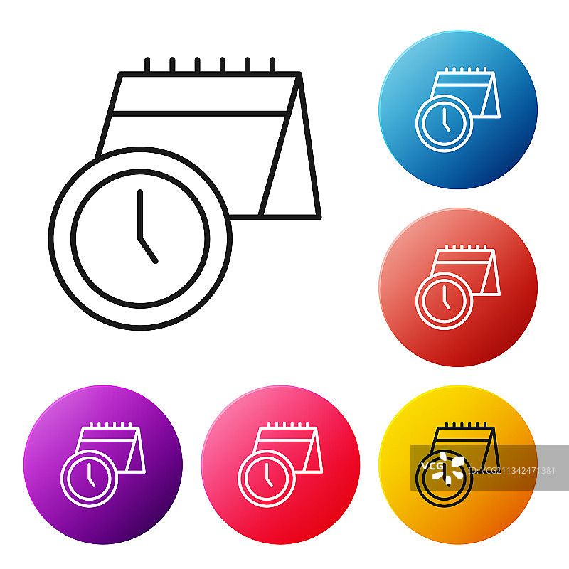 黑色线条日历和时钟图标图片素材