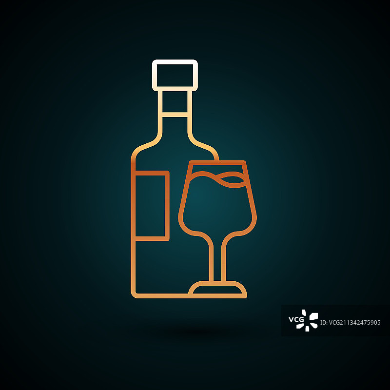 金色线条酒瓶与玻璃杯图标图片素材