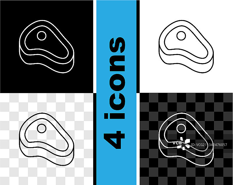 黑色背景上的牛排肉类图标组合图片素材