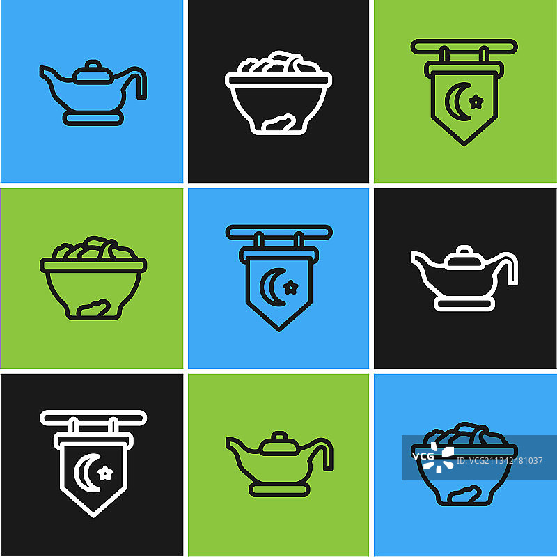 油灯、星月图案和日期线条组合图片素材