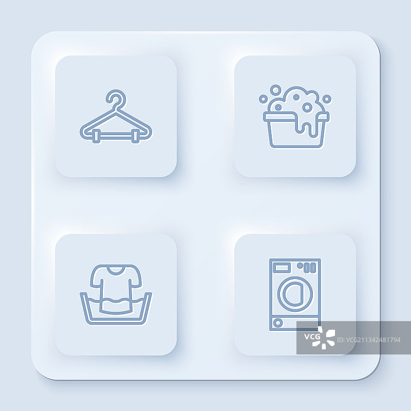 衣架和带肥皂泡的洗脸盆线条图片素材