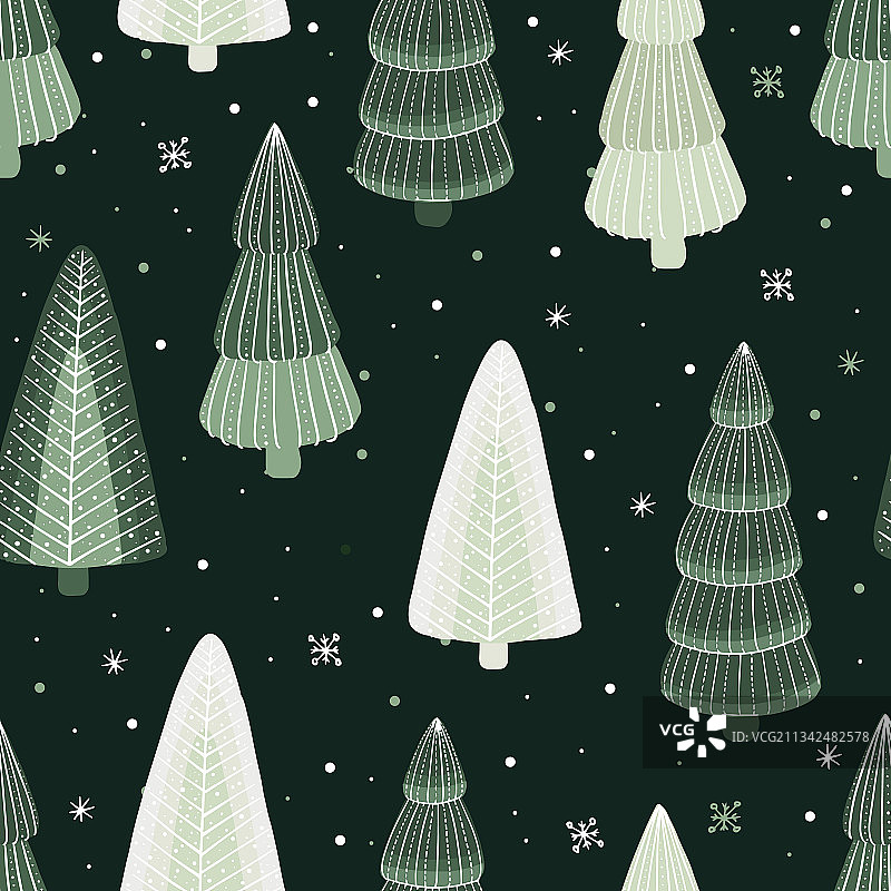 圣诞节无缝图案森林鹿绿冷杉图片素材