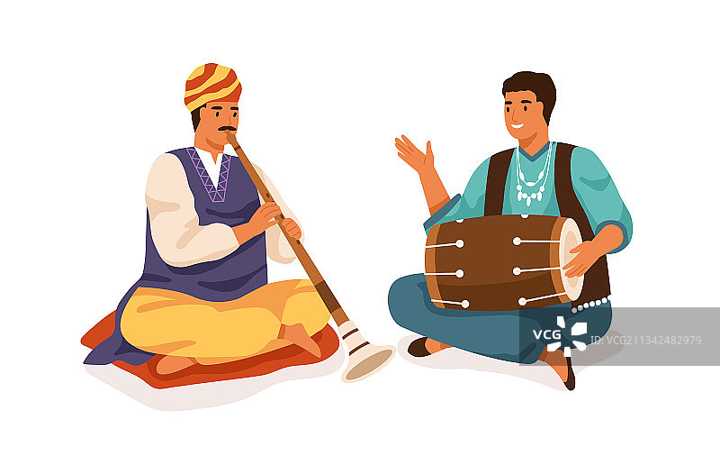 印度街头音乐家演奏萨奈管和多拉克鼓图片素材