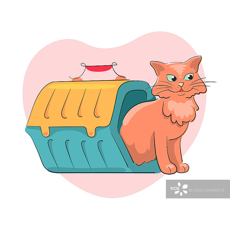 红色猫咪旅行宠物篮图片素材