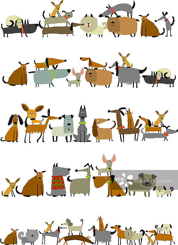 可爱的狗狗家庭素描设计图片素材