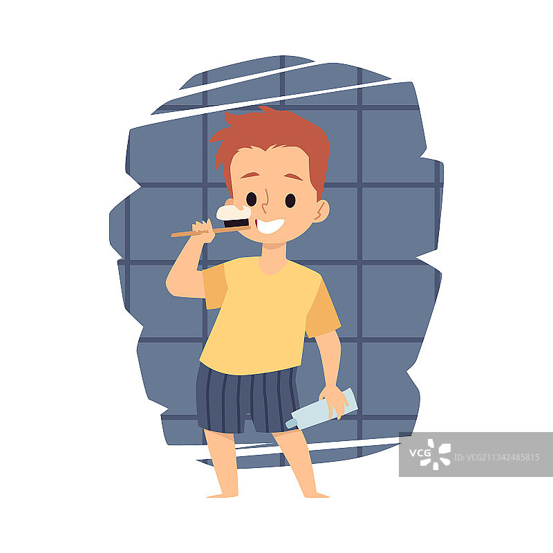 用牙膏刷牙的可爱男孩图片素材