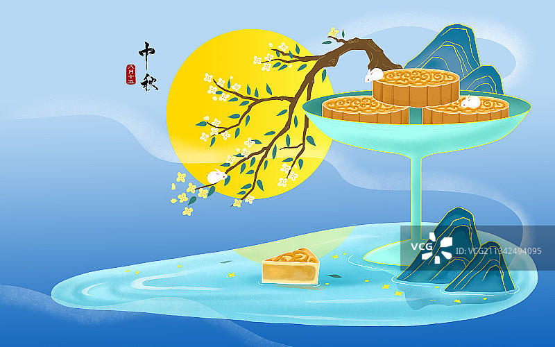 中秋节 山水 兔子图片素材