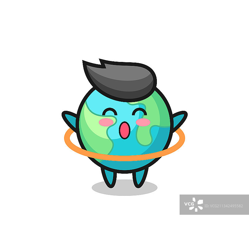 可爱的地球卡通玩呼啦圈图片素材