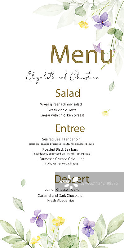 水彩手绘婚礼菜单卡模板图片素材