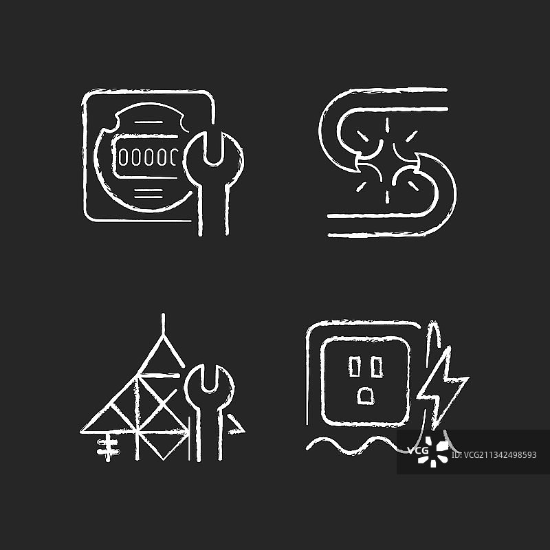 深色背景上的电工服务粉笔白色图标图片素材