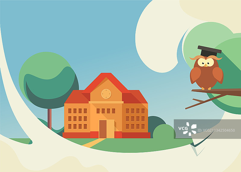 学校建筑与猫头鹰banner模板图片素材