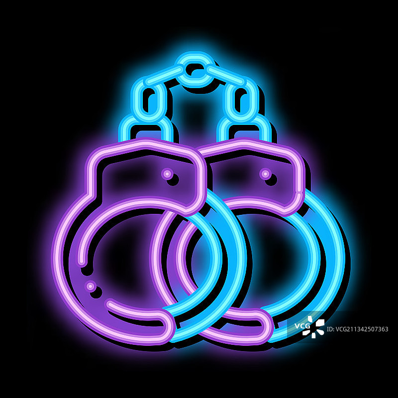手铐法律与审判霓虹灯图标图片素材