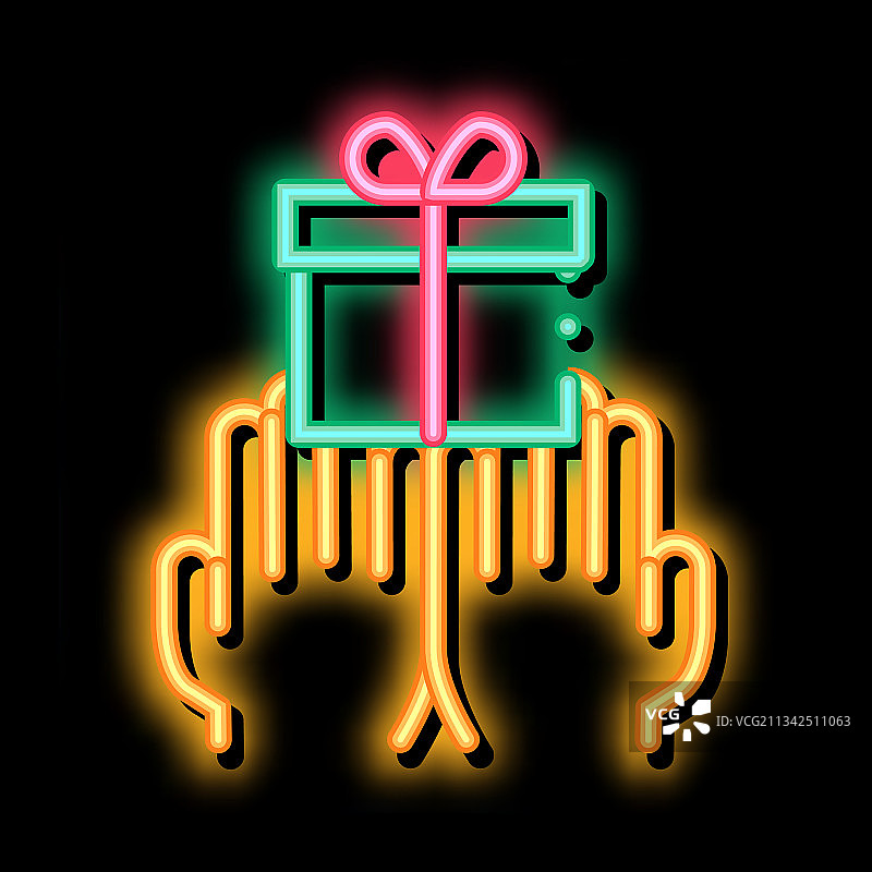 赠送礼物霓虹灯图标图片素材