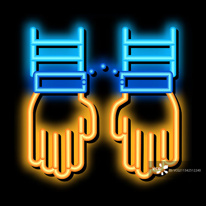 戴着手铐的罪犯之手霓虹灯图标图片素材