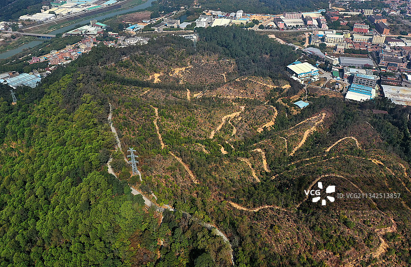 广东省东莞市常平镇旗岭森林公园航拍图片素材