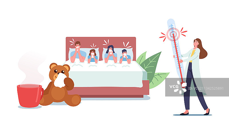 一家人在床上发烧图片素材